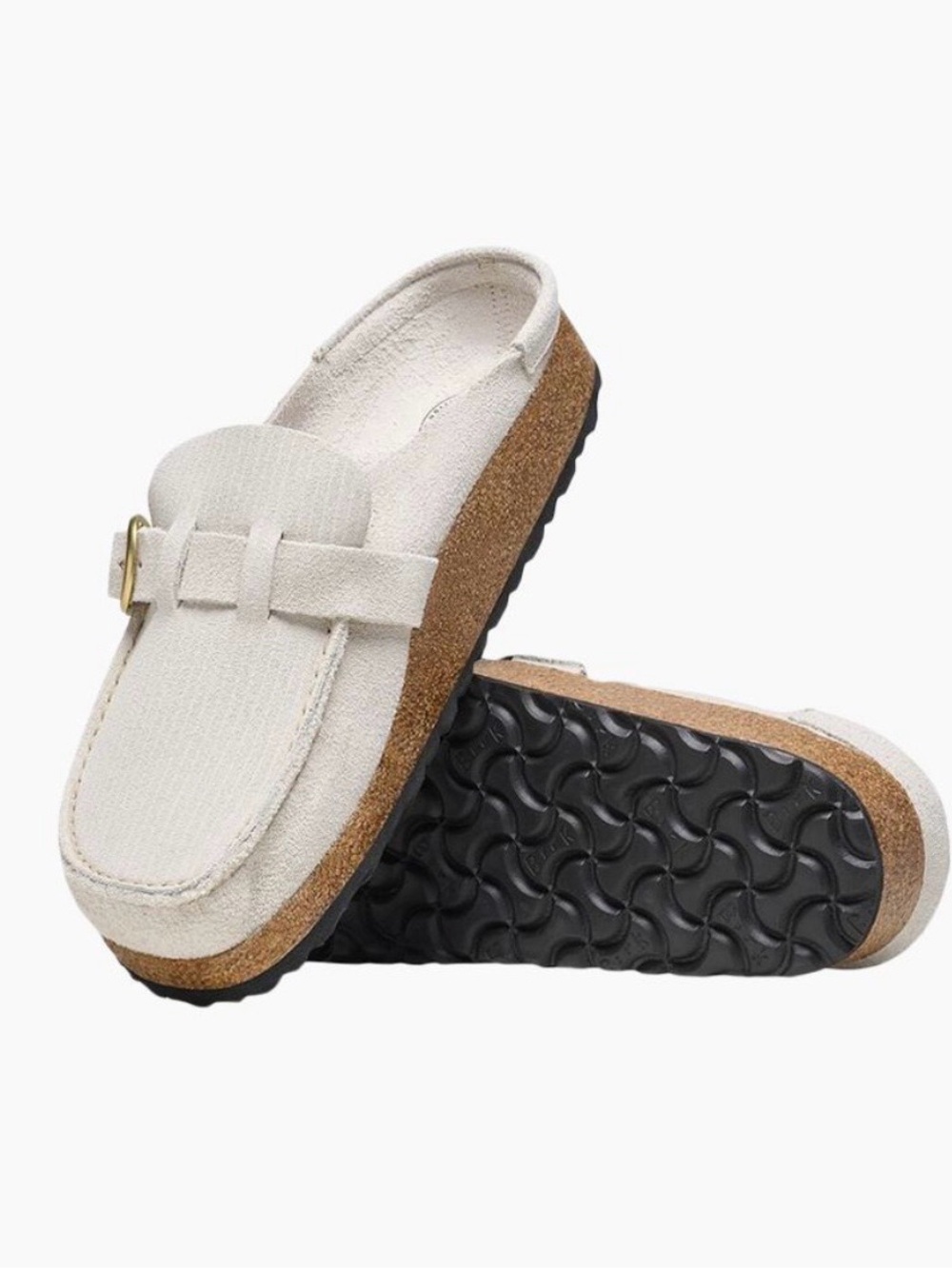 NWT Buckley Suede Leather Embossed Clogs in Corduroy Antique White